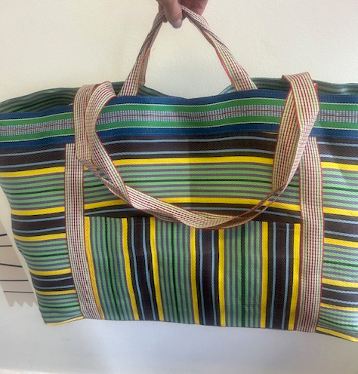 Beach bag, XL size, colourful striped weekender bag, tote, shopper, recycled nylon.
