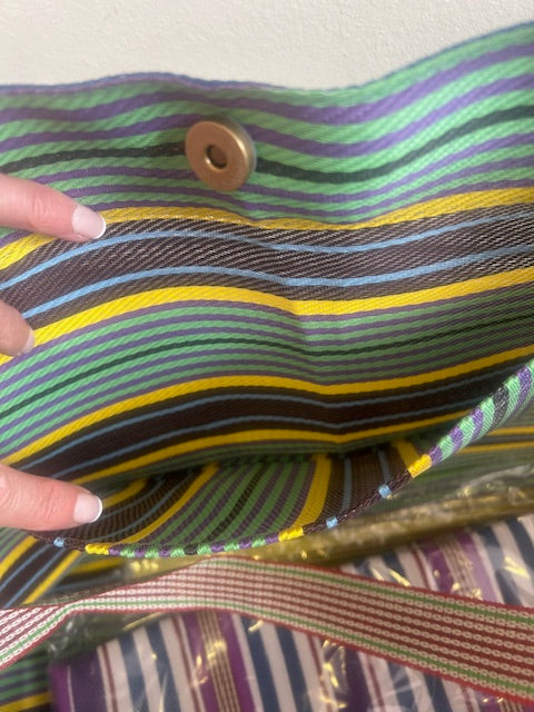 Beach bag, XL size, colourful striped weekender bag, tote, shopper, recycled nylon.