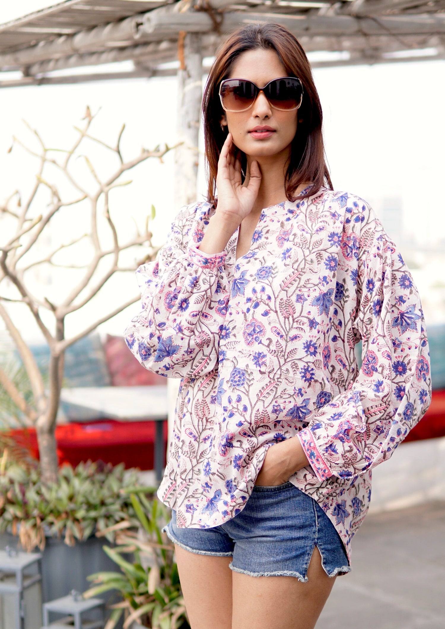 Blouse, Serena puff sleeved cotton summer blouse, boho blouse, floral blouse for women