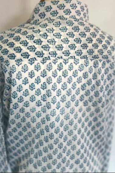 block print summer cotton shirt. for men. blue and white cotton summer shirt. Beach shirt for men. holiday shirt. printed cotton shirt. blue and white mens printed cotton shirt.