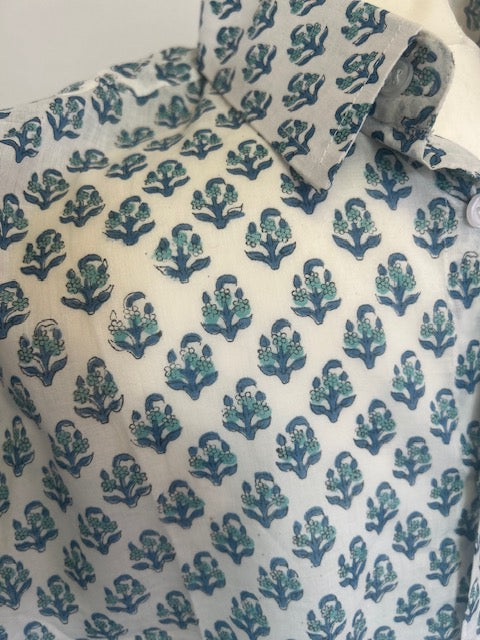 block print summer cotton shirt. for men. blue and white cotton summer shirt. Beach shirt for men. holiday shirt. printed cotton shirt. blue and white mens printed cotton shirt.