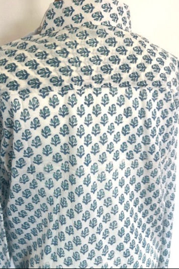 block print summer cotton shirt. for men. blue and white cotton summer shirt. Beach shirt for men. holiday shirt. printed cotton shirt. blue and white mens printed cotton shirt.