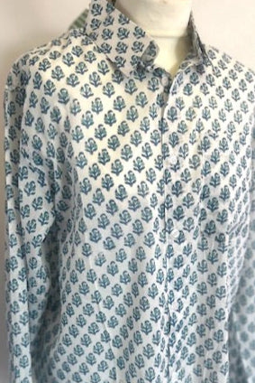 block print summer cotton shirt. for men. blue and white cotton summer shirt. Beach shirt for men. holiday shirt. printed cotton shirt. blue and white mens printed cotton shirt.