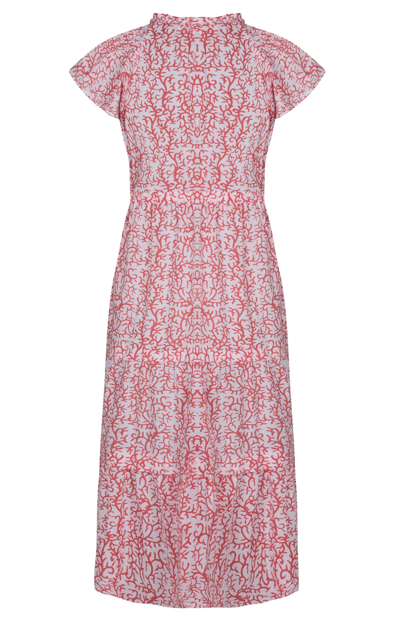 Cotton maxi dress, boho beach dress, coral print cotton summer maxi dress with pockets