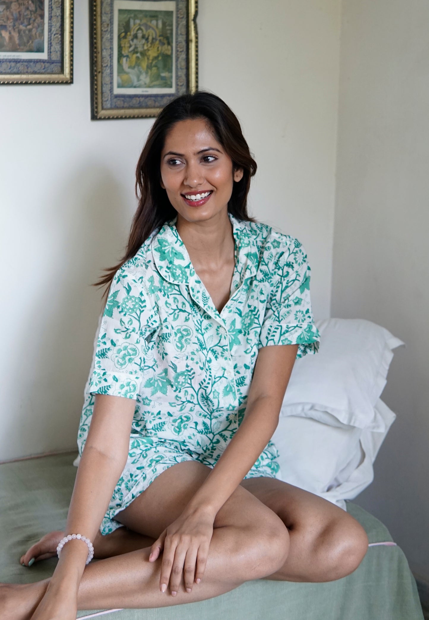 Pyjamas, cotton pyjama set with pockets, floral print women's pyjamas, short sleeved pyjamas.