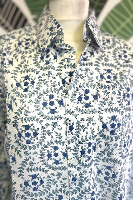 Men's shirt, Summer shirt, blue and white block print men's shirt Julien
