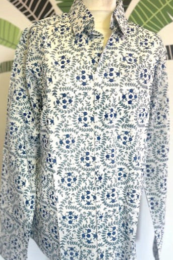 Men's shirt, Summer shirt, blue and white block print men's shirt Julien