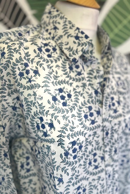 Men's shirt, Summer shirt, blue and white block print men's shirt Julien