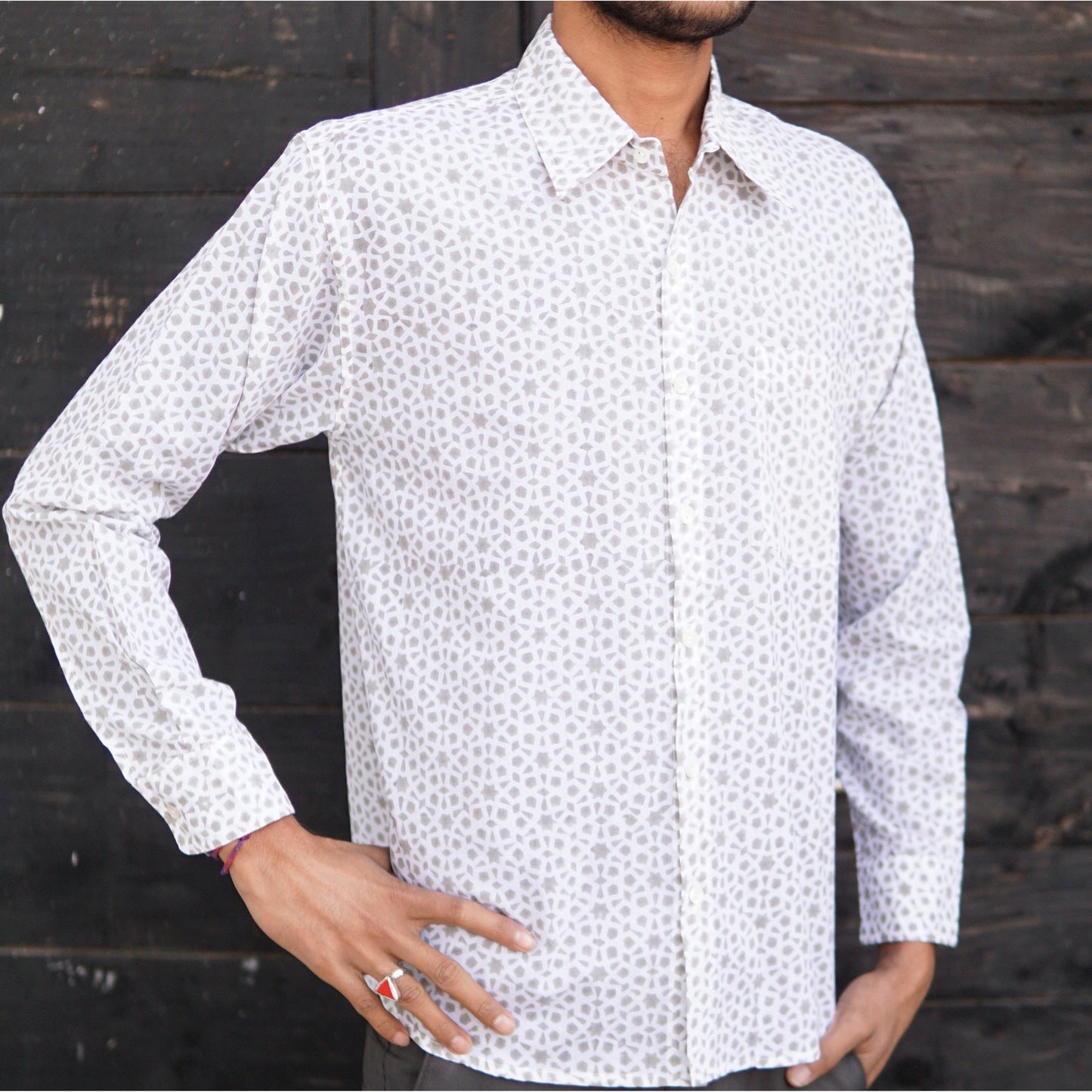 mens shirt, cotton block print shirt