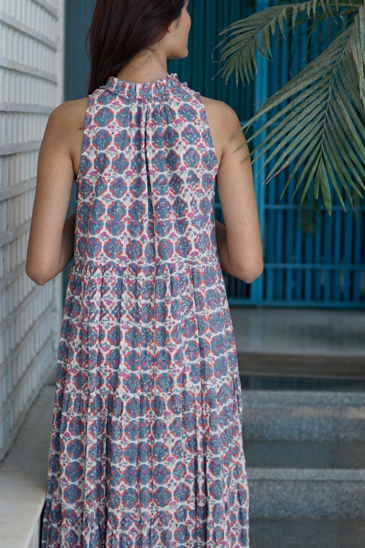 boho maxi summer dress for women, block print beach dress with pockets, cotton maxi dress, floral cotton summer dress