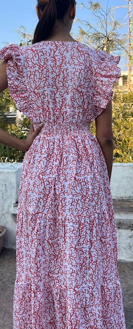 Floral summer maxi dress, cotton beach dress, cap sleeve cotton summer dress with pockets, Coralie