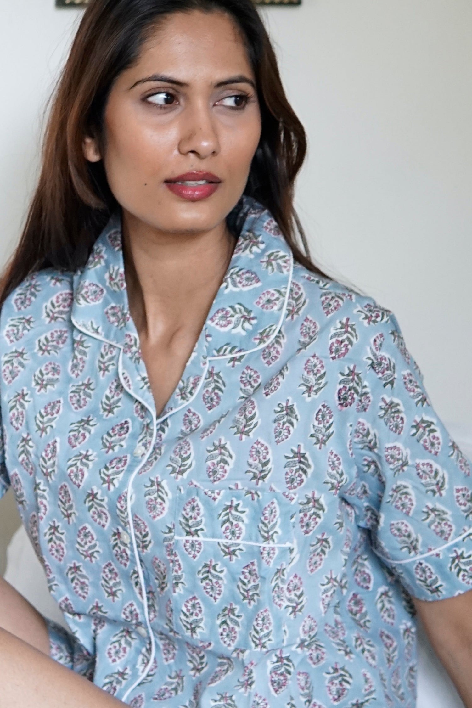 Pyjamas, cotton pyjama set with pockets, floral print women's pyjamas, short sleeved pyjamas.