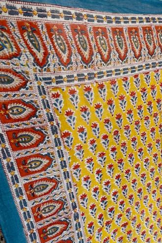 Pareo, yellow, red and white block print cotton sarong