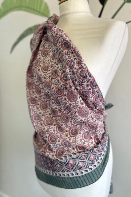 Sarong, pareo, pink and khaki cotton beach coverup, scarf, wrap.