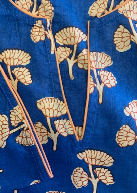 kaftan, Blue maxi kaftan with pockets. Cotton beach kaftan