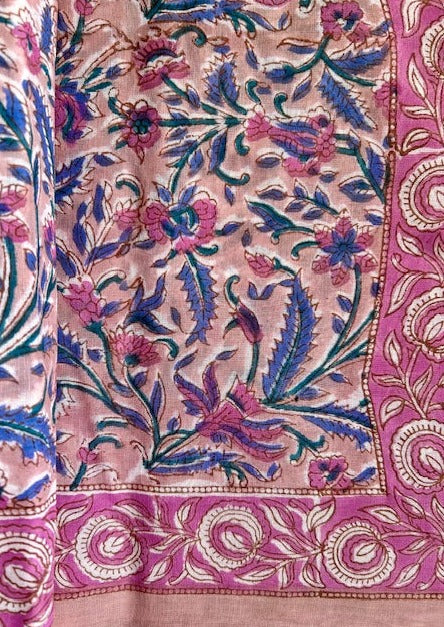 pink, purple sarong, pareo, cotton bock print pareo, cotton sarong, floral printed pareo. 