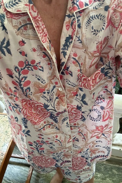 Pyjamas, ladies short sleeved cotton Pyjamas with pockets, handmade cotton pyjamas