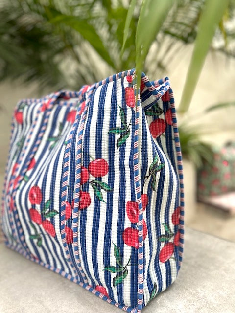 Bag, quilted cotton tote bag, large beach bag