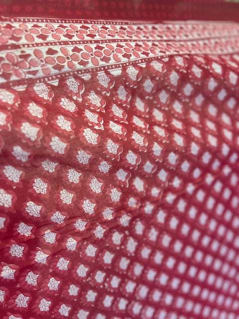 red and white block print pareo, cotton sarong, beach coverup