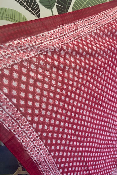 red and white block print pareo, cotton sarong, beach coverup