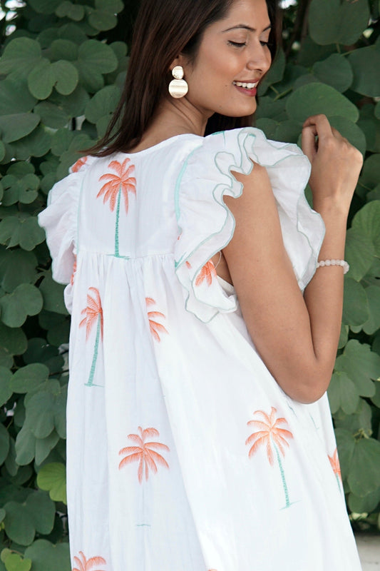 Summer dress, floaty white cotton summer midi dress with pockets 'Palmeraie'