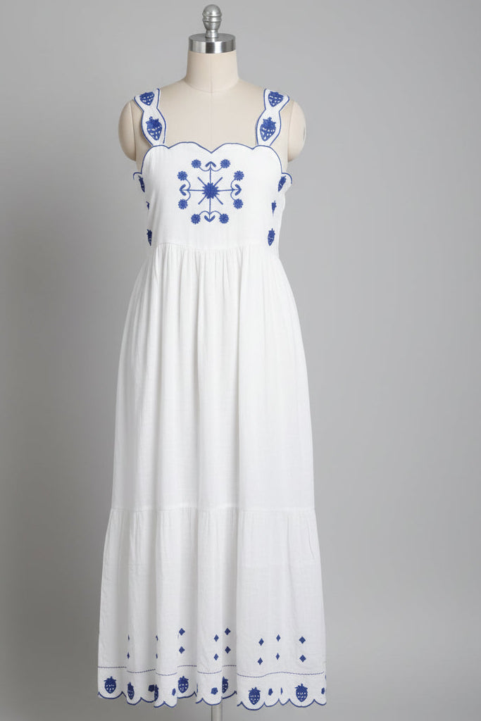 Embroidered Summer maxi dress with pockets. white Linen mix summer dress Lucia