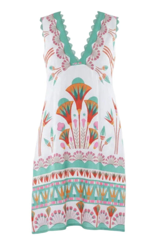 Summer mini dress, cotton mini dress with art deco print and pockets, Alice