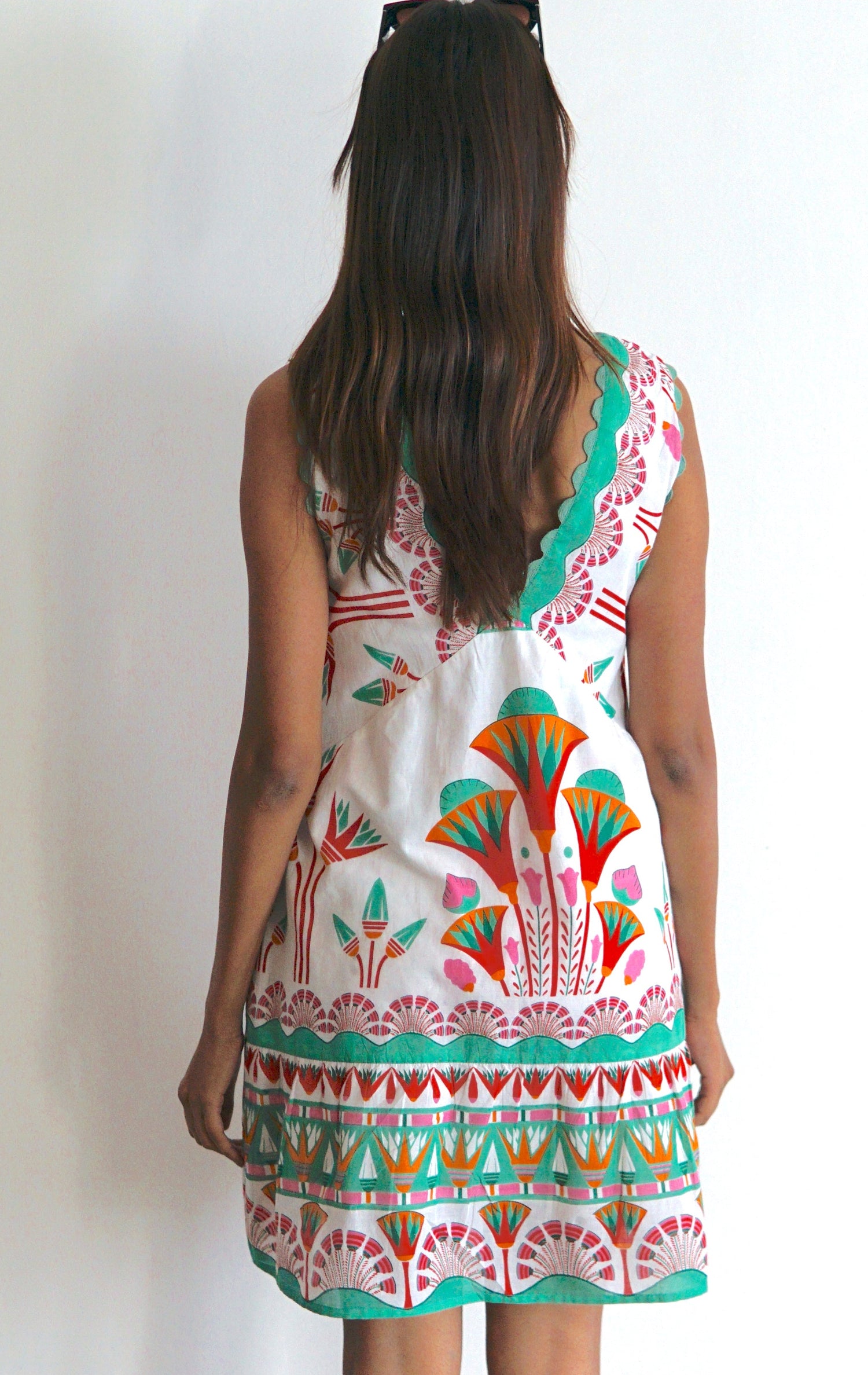 Summer mini dress, cotton mini dress with art deco print and pockets, Alice