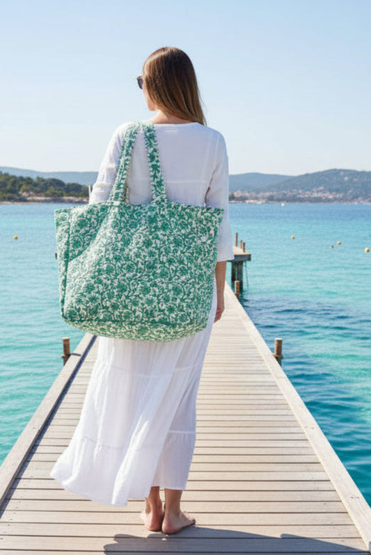 Beach bag, Quilted cotton XL beach bag