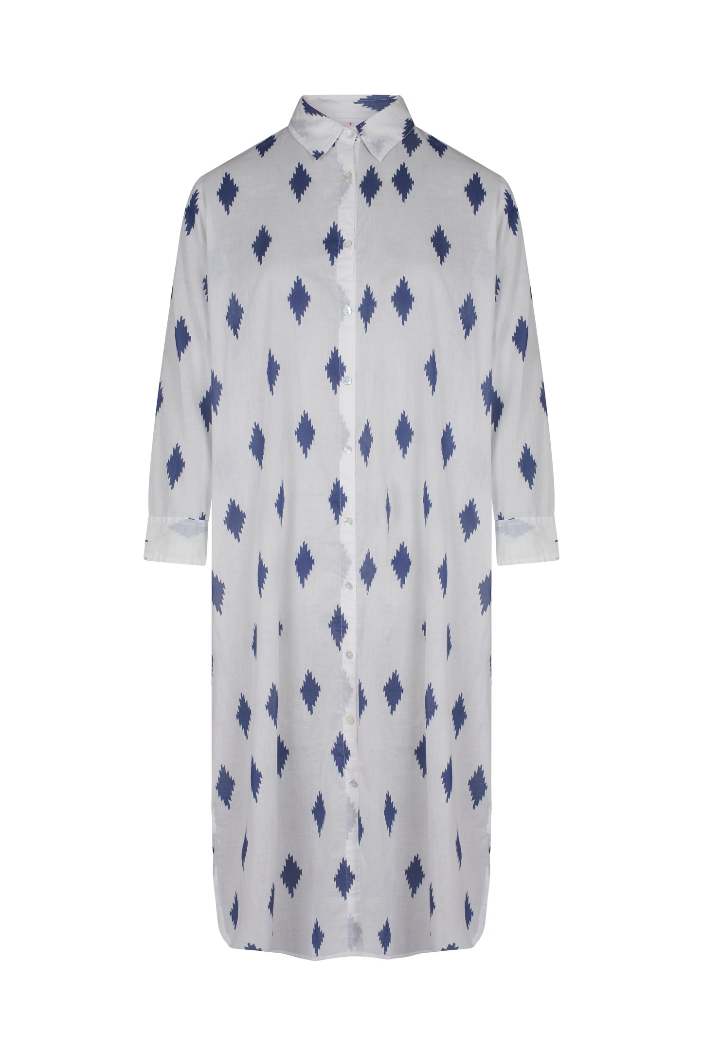 Kimono, beach coverup, blue and white full length cotton kaftan Paros