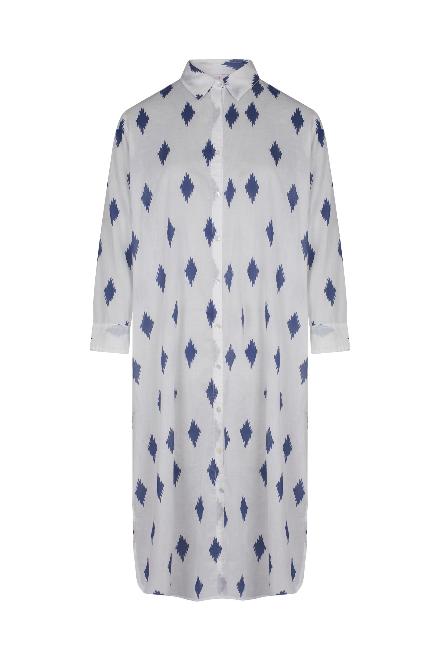 Kimono, beach coverup, blue and white full length cotton kaftan Paros
