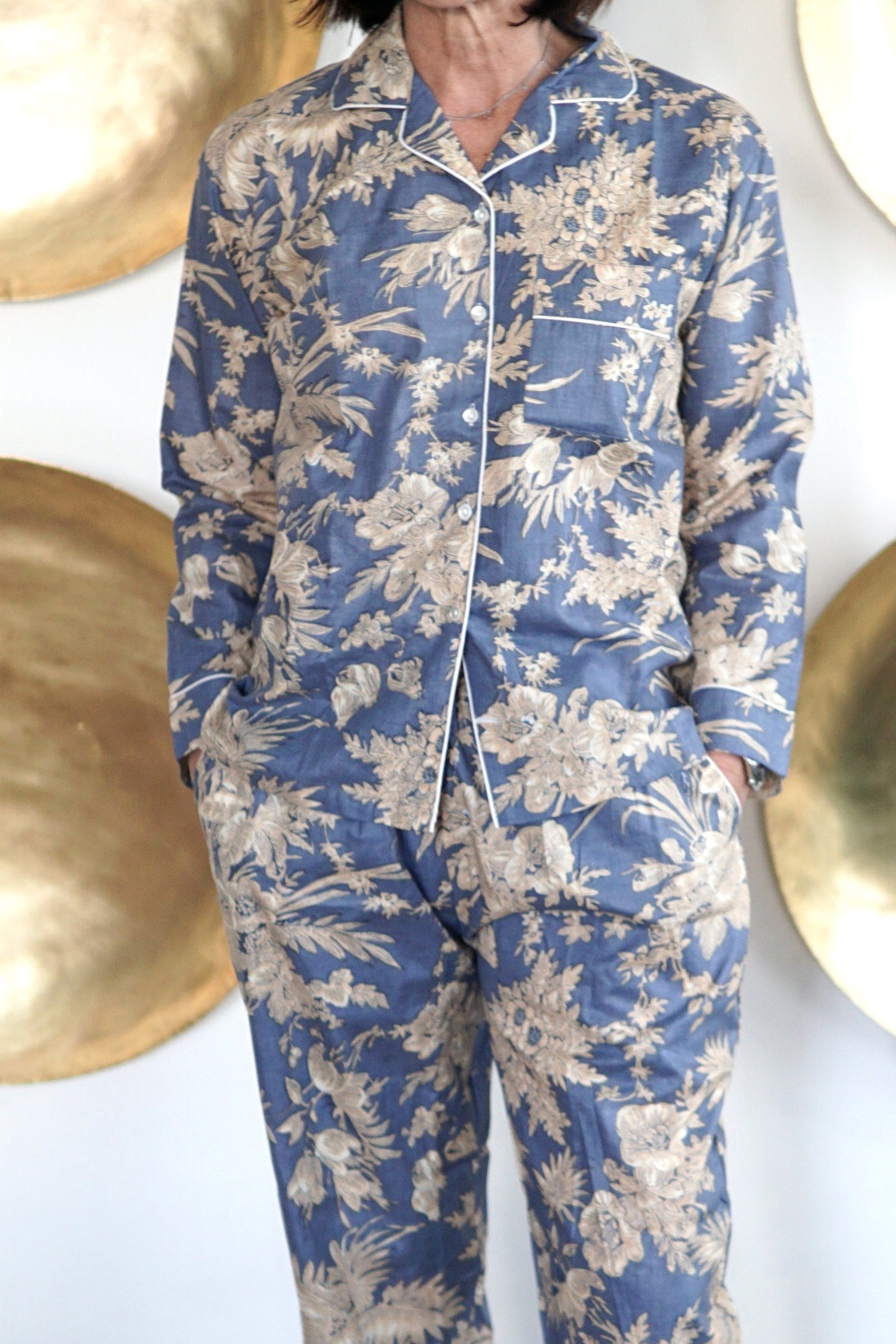 Pyjamas, cotton, floral print ladies Pyjamas, handmade cotton pyjamas, blue pyjamas