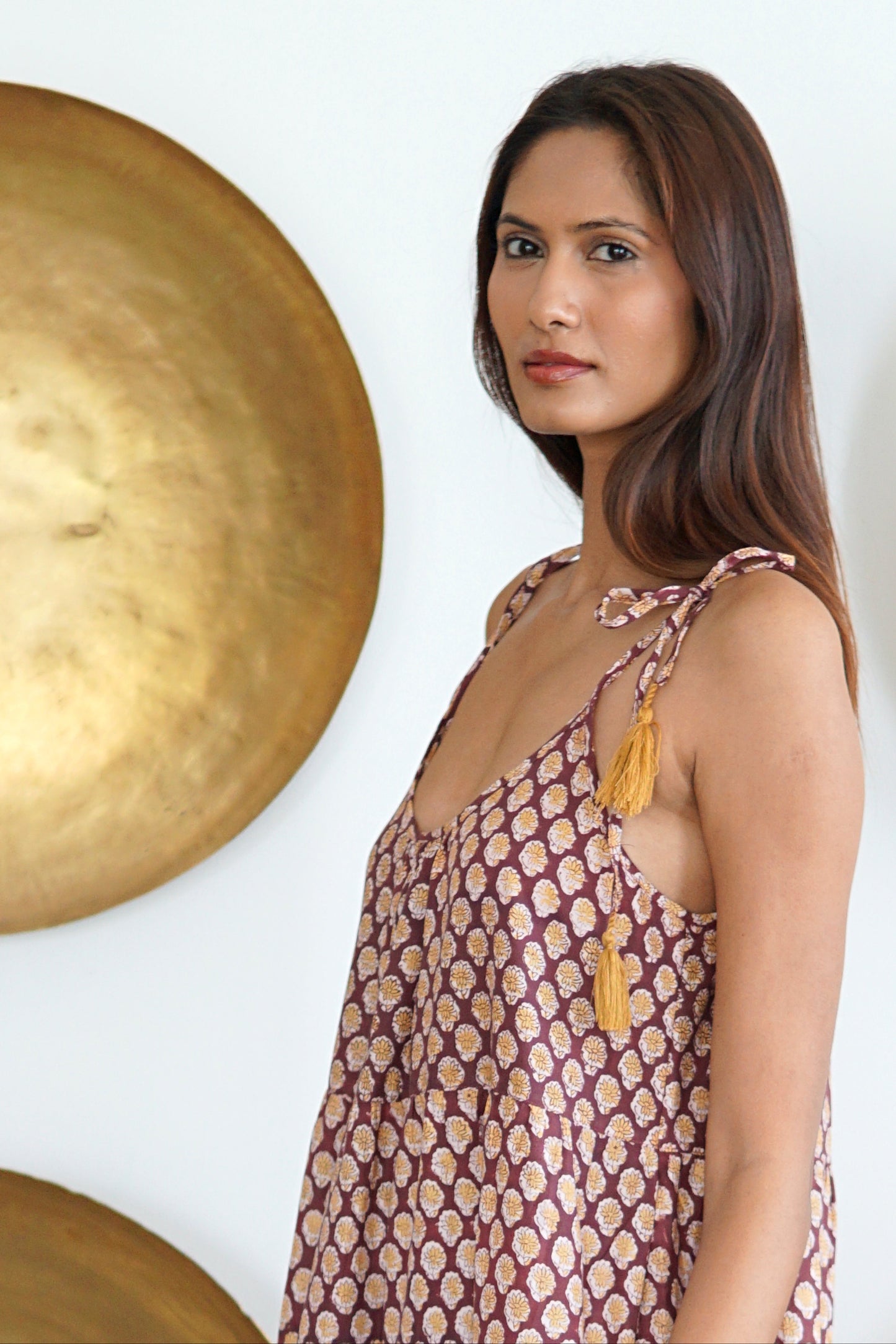 Kaftan dress, blockprint cotton maxi dress with pockets, Chloe