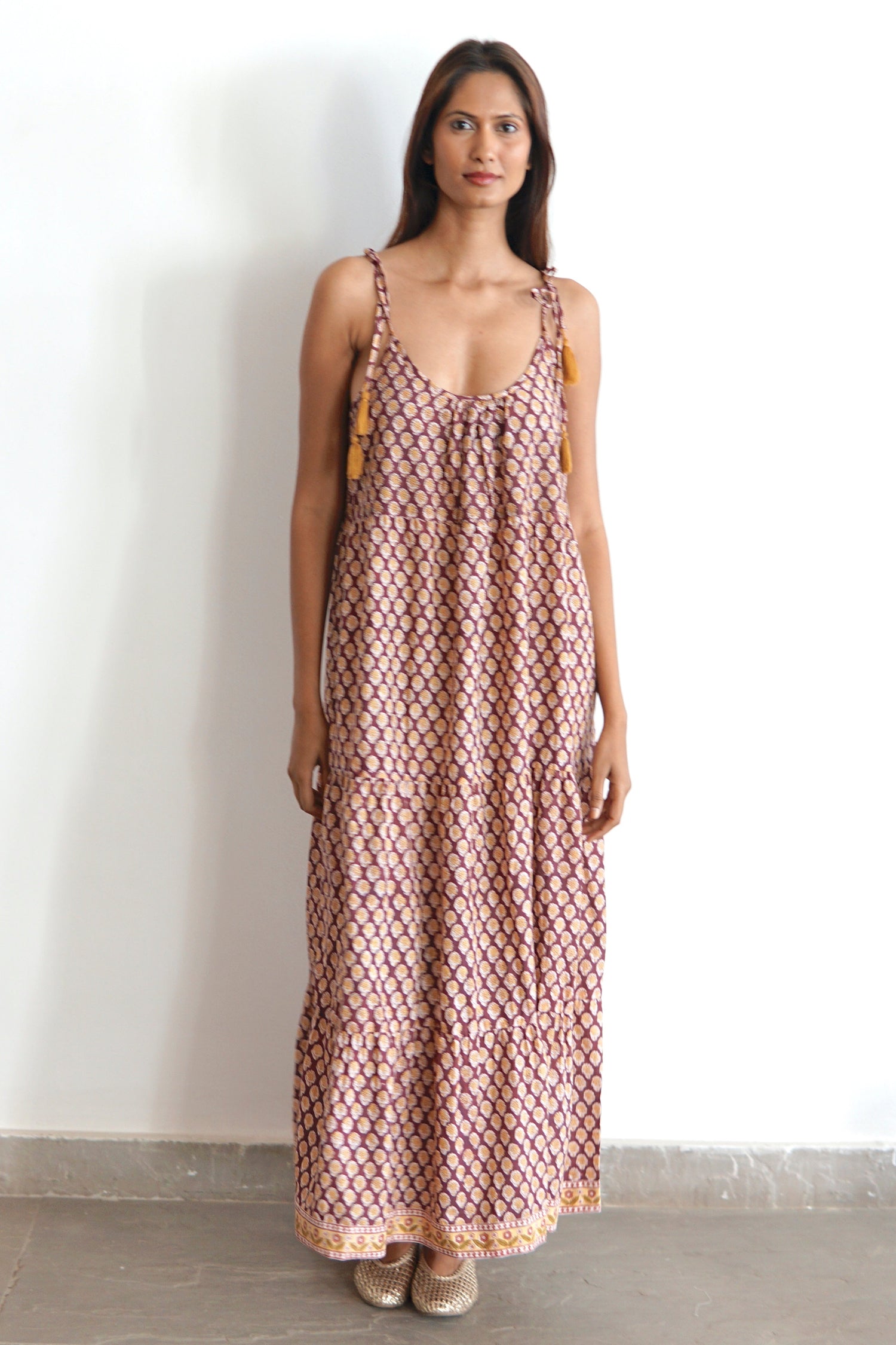 Kaftan dress, blockprint cotton maxi dress with pockets, Chloe