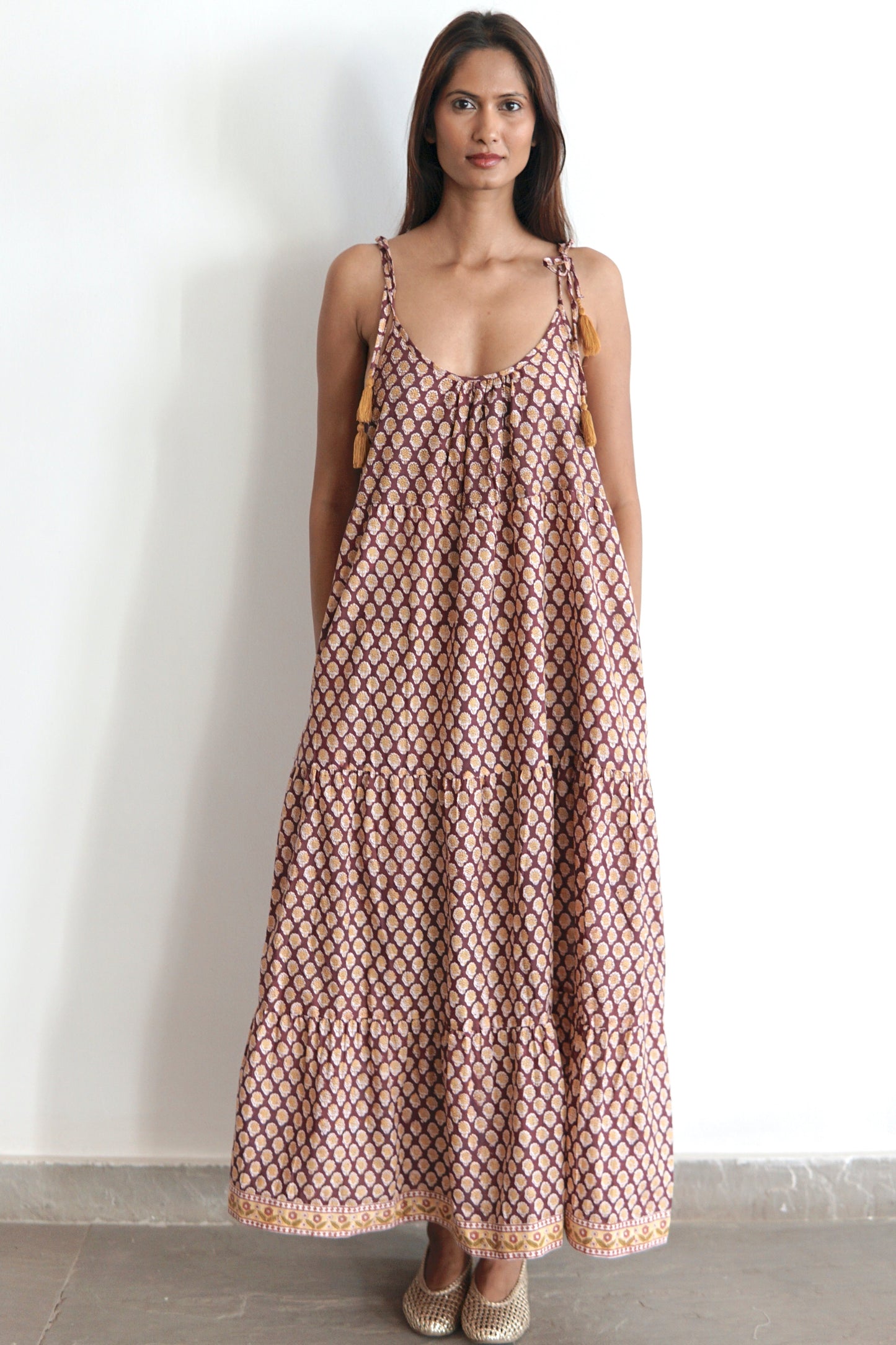 Kaftan dress, blockprint cotton maxi dress with pockets, Chloe