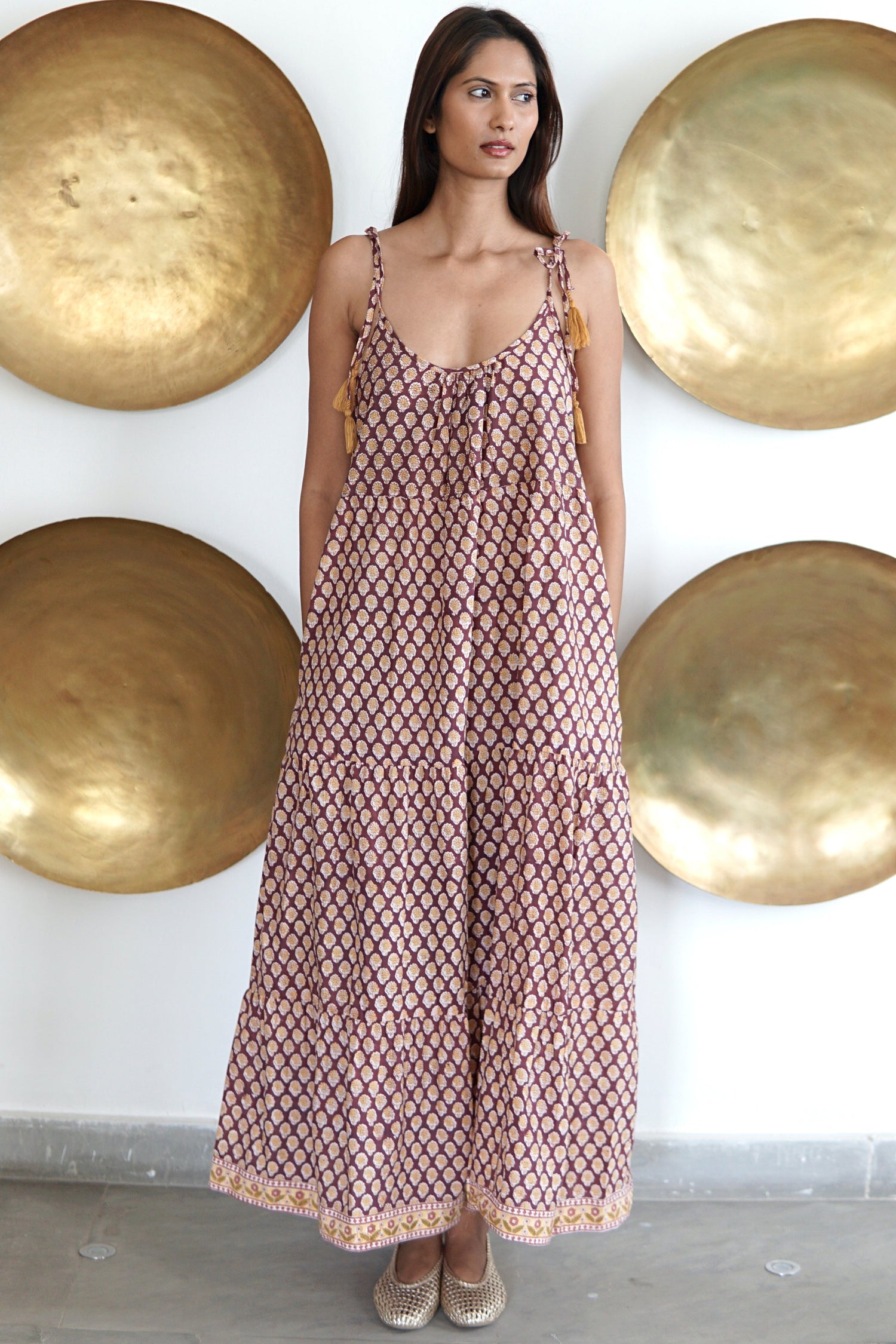 Kaftan dress, blockprint cotton maxi dress with pockets, Chloe