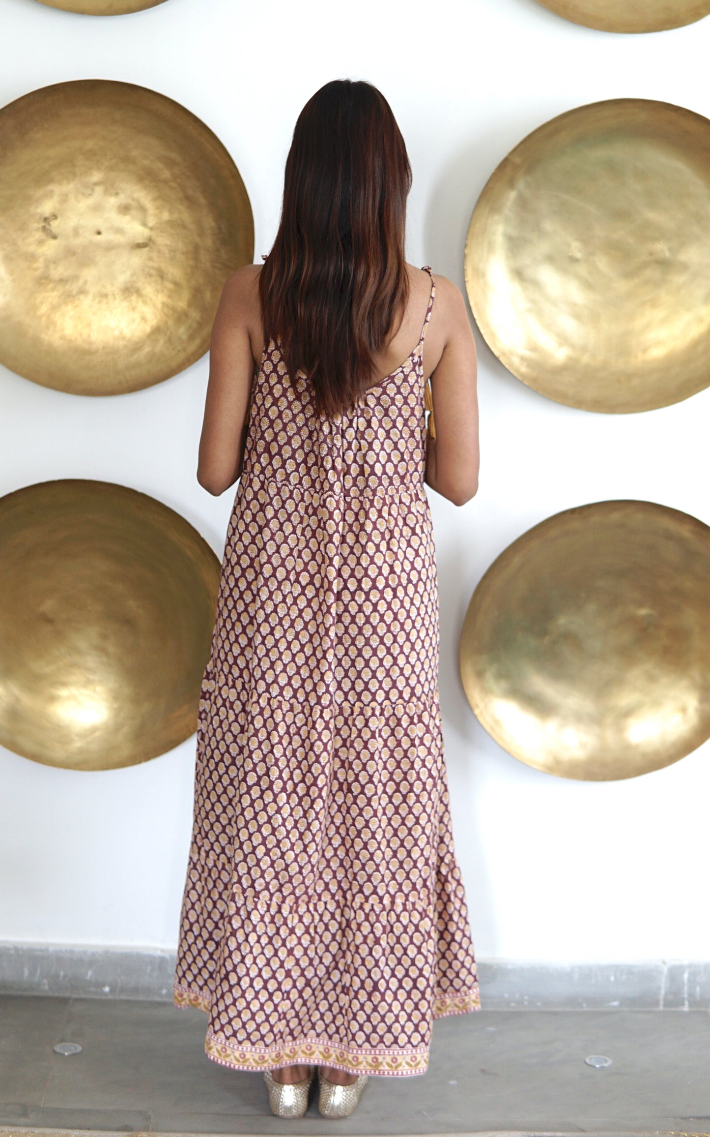 Kaftan dress, blockprint cotton maxi dress with pockets, Chloe