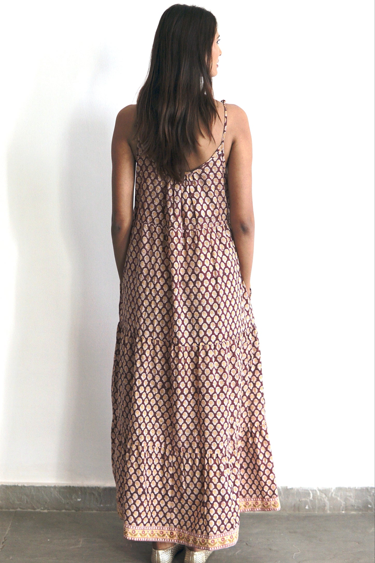 Kaftan dress, blockprint cotton maxi dress with pockets, Chloe