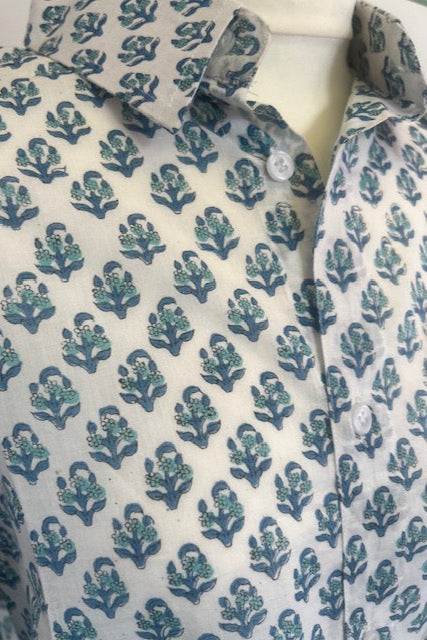Men's handmade, block print cotton summer shirt Nicos. Lightweight summer shirt for men.