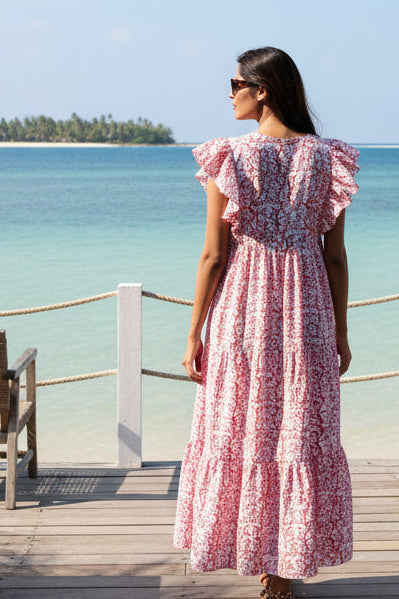 Floral summer maxi dress, cotton beach dress with pockets, Coralie