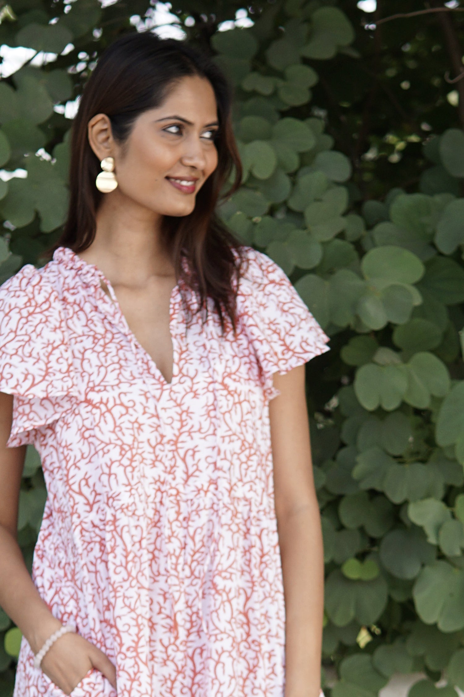 Cotton maxi dress, boho beach dress, coral print cotton summer maxi dress with pockets