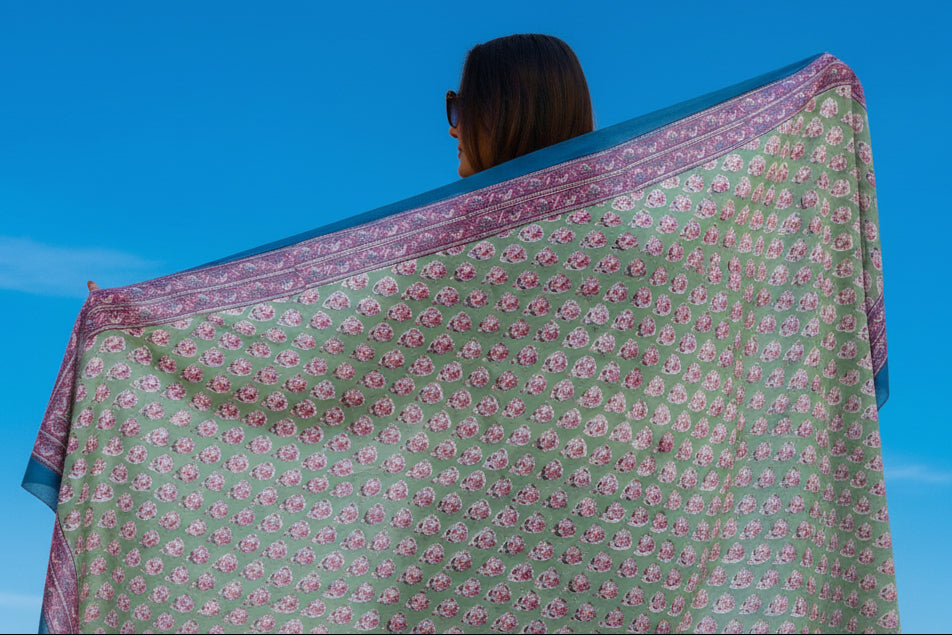 Sarong, block print cotton sarong. Summer scarf, wrap. Beach coverup