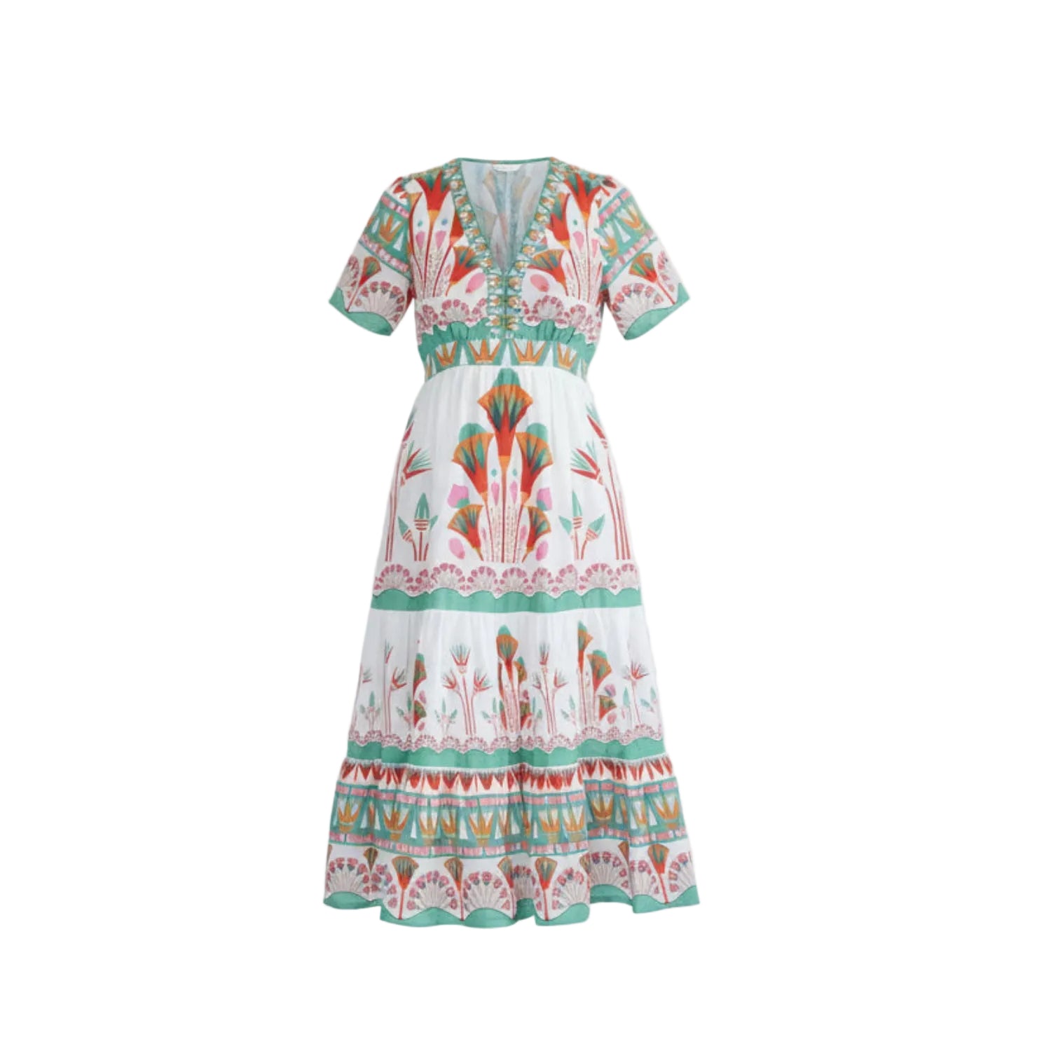 White floral print Summer midi dress with pockets Emilia