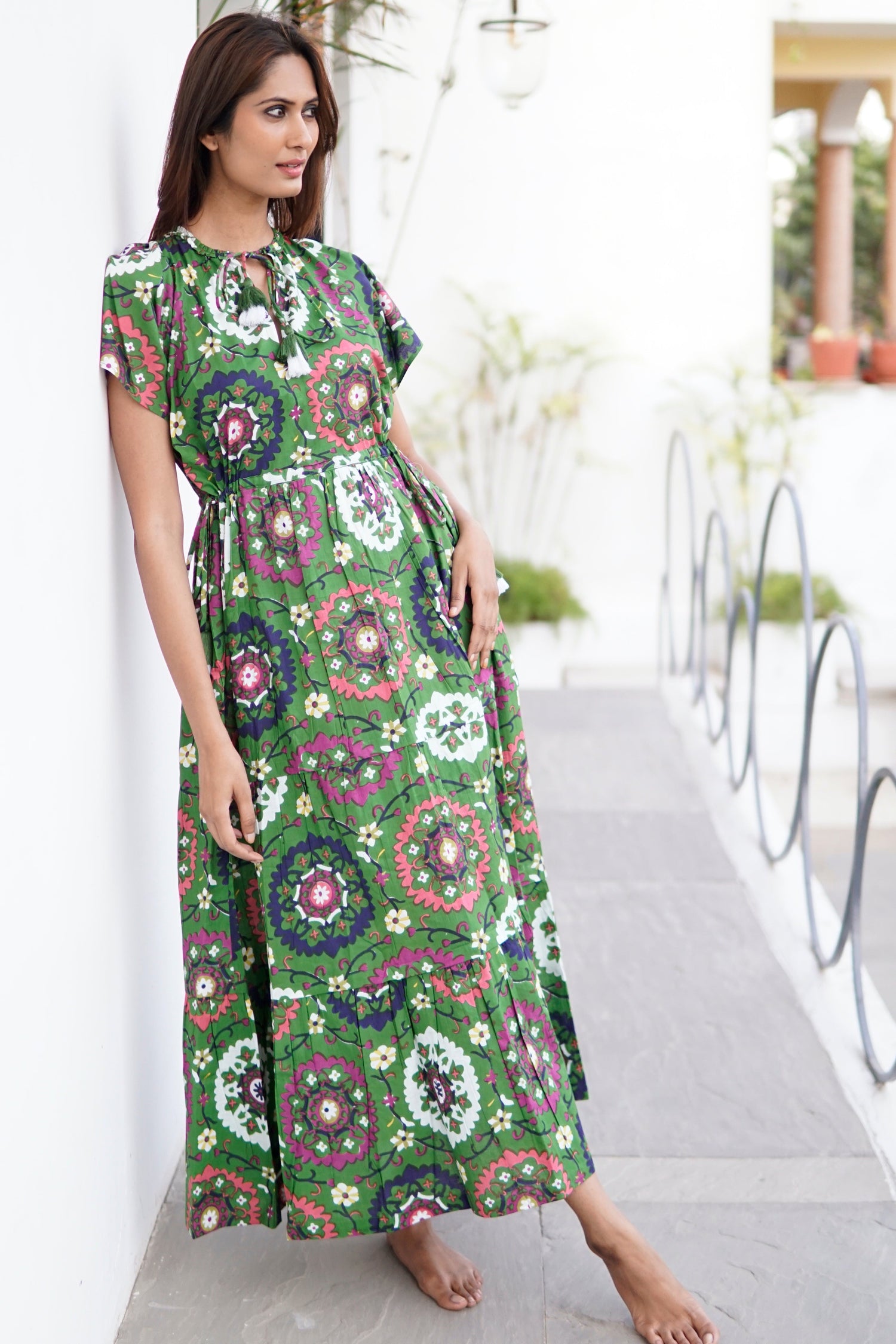 Summer cotton maxi dress, boho beach dress, block printed cotton summer dress
