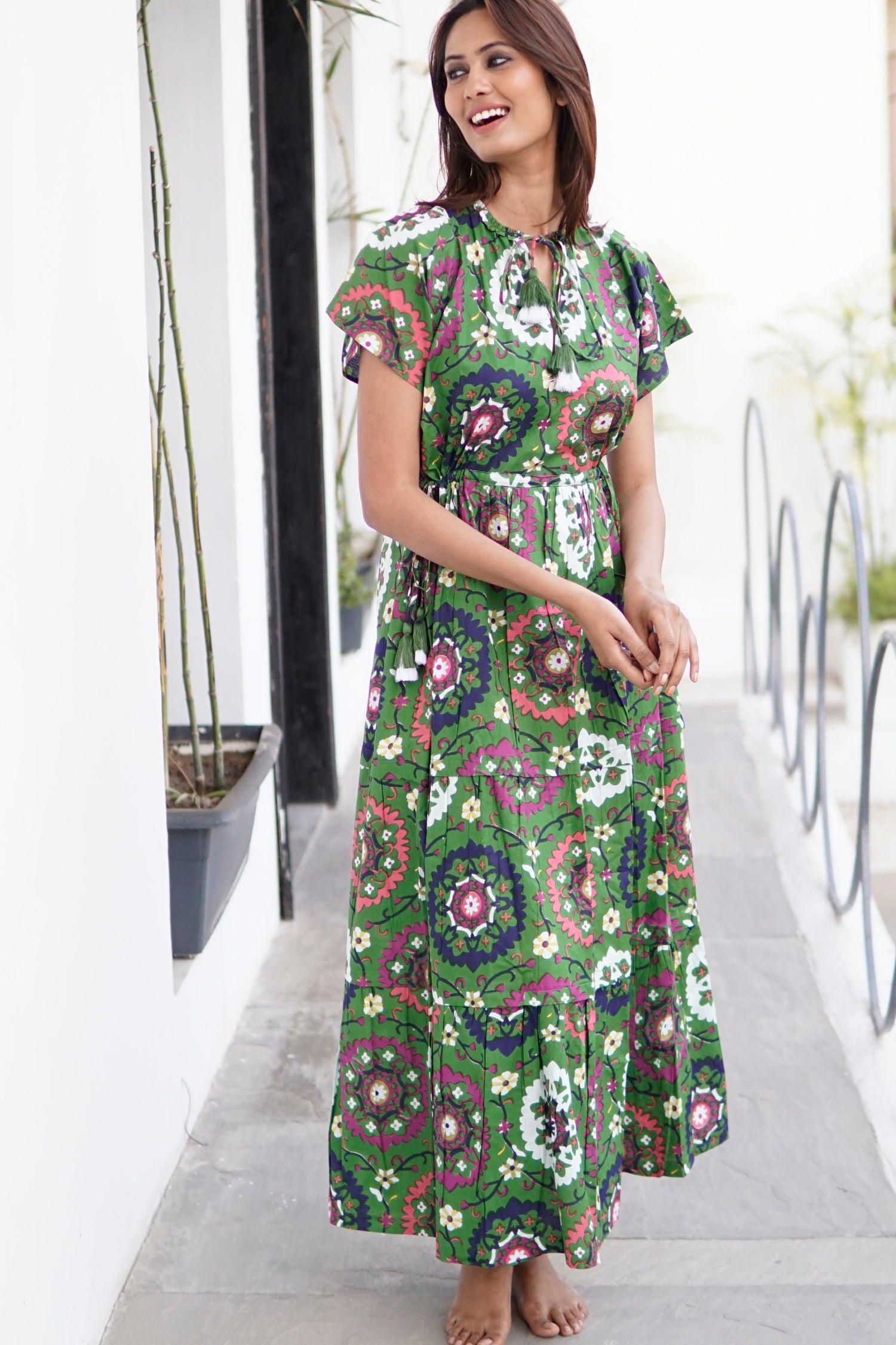 Summer cotton maxi dress, boho beach dress, block printed cotton summer dress