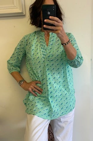 Capri green cotton block print blouse