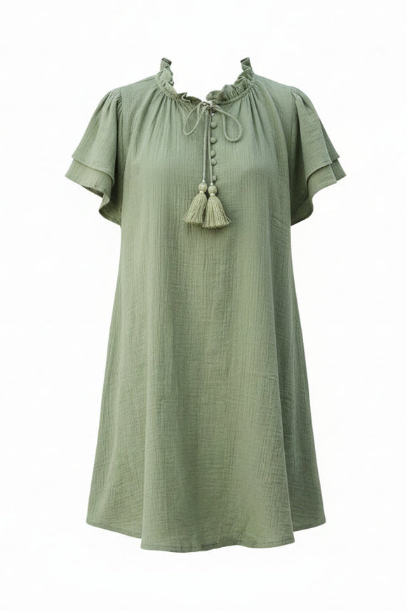 Kaftan beach dress, Khaki cotton beach cover-up with pockets