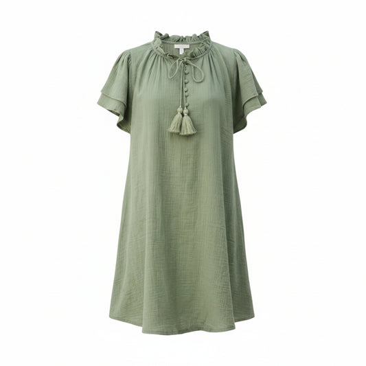 Beach kaftan dress, Khaki cotton beach cover-up with pockets