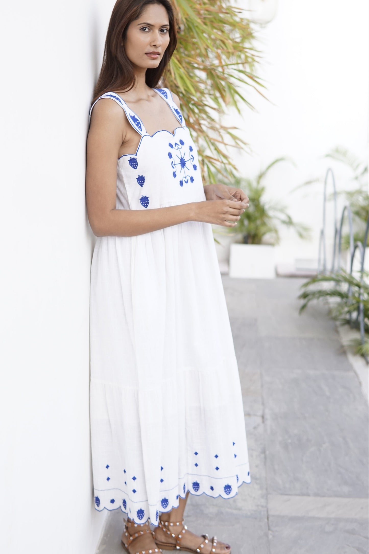 Embroidered maxi dress with pockets. Linen mix summer maxi dress Lucia