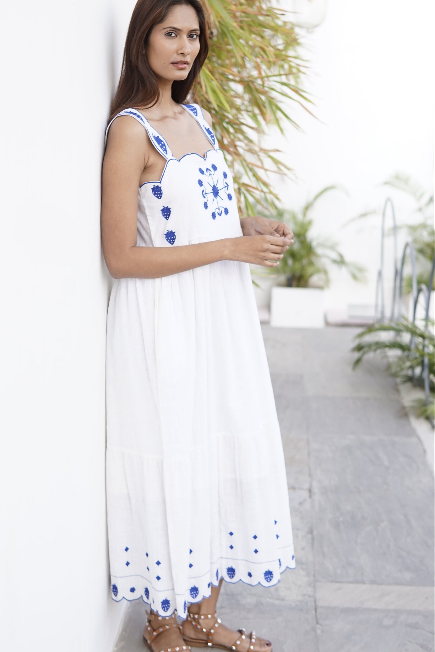 Embroidered maxi dress with pockets. Linen mix summer maxi dress Lucia